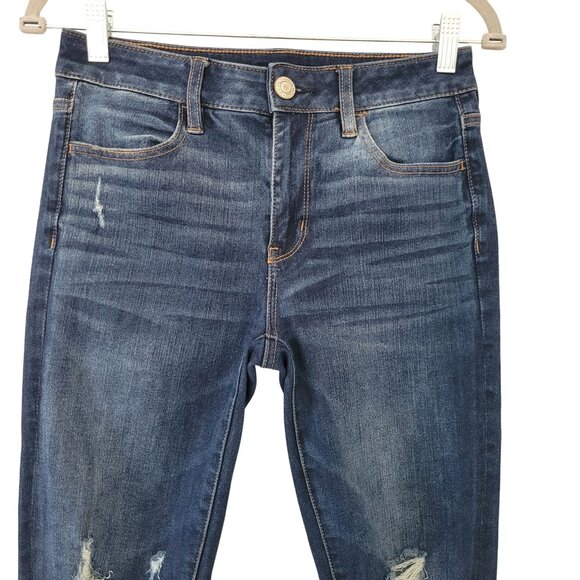 American Eagle 360° Ne(X)T Level Stretch Jeans Size 4 Short Distressed Denim - Picture 5 of 8